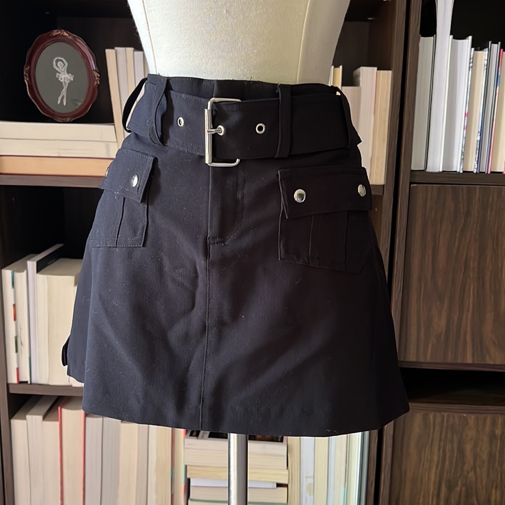 No Boundaries Vintage Black Low Waisted Belted Mini Skirt